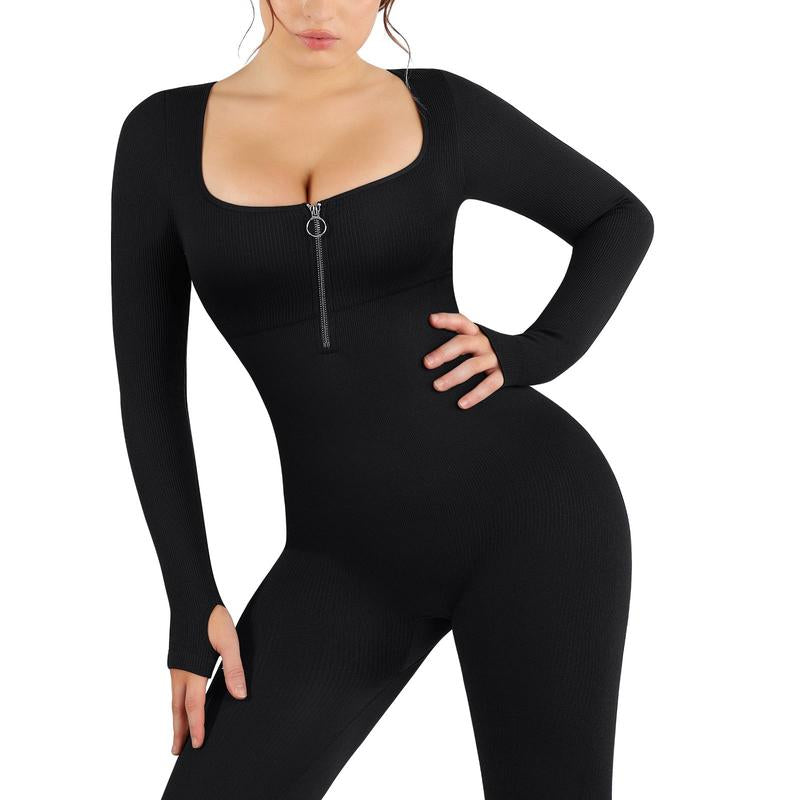 Cosmolle One Piece Sports Jumpsuit for Women Long Sleeve Seamless Zipper Yoga Workout Set Womenswear Comfort Fall Winter Spring