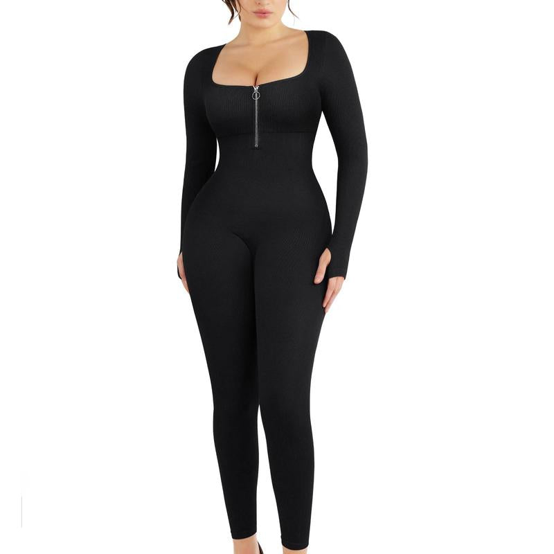 Cosmolle One Piece Sports Jumpsuit for Women Long Sleeve Seamless Zipper Yoga Workout Set Womenswear Comfort Fall Winter Spring