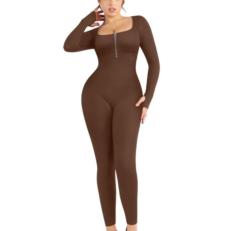 Cosmolle One Piece Sports Jumpsuit for Women Long Sleeve Seamless Zipper Yoga Workout Set Womenswear Comfort Fall Winter Spring